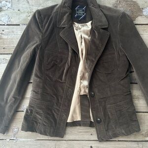 Vintage 90s Velvet Blazer Brown Dark Academia  Jacket Preppy Style Womens Small